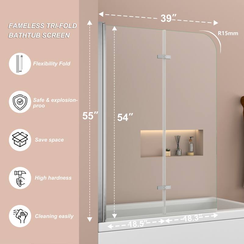 39 in. W x 55 in. H Pivot Tub Door in Matte Black with Clear Tempered Glass