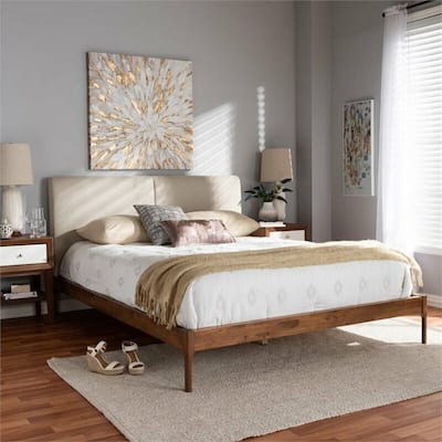 Modern Upholstered Full Platform Bed in Beige