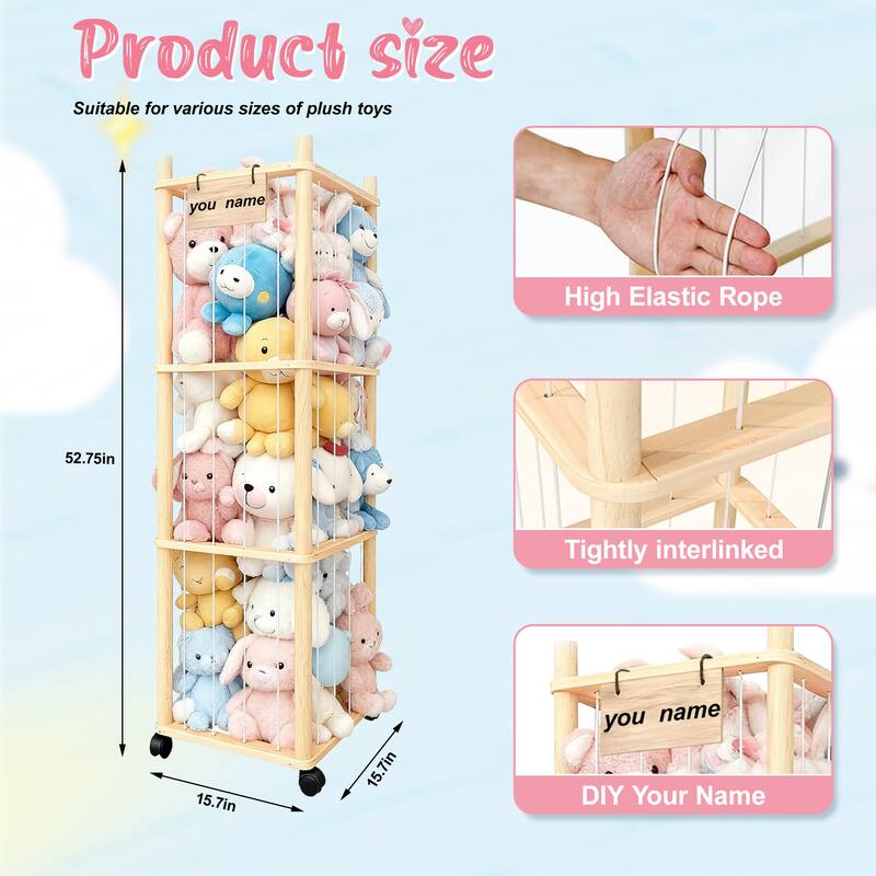 Plush Toy Rack, Vertical Plush Toy Storage Rack - Large Capacity, Space-Saving for Playrooms, Kids' Rooms - 16"x16"x53"