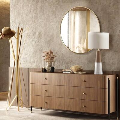 Brushed Aluminum Frame Round Wall Mirror