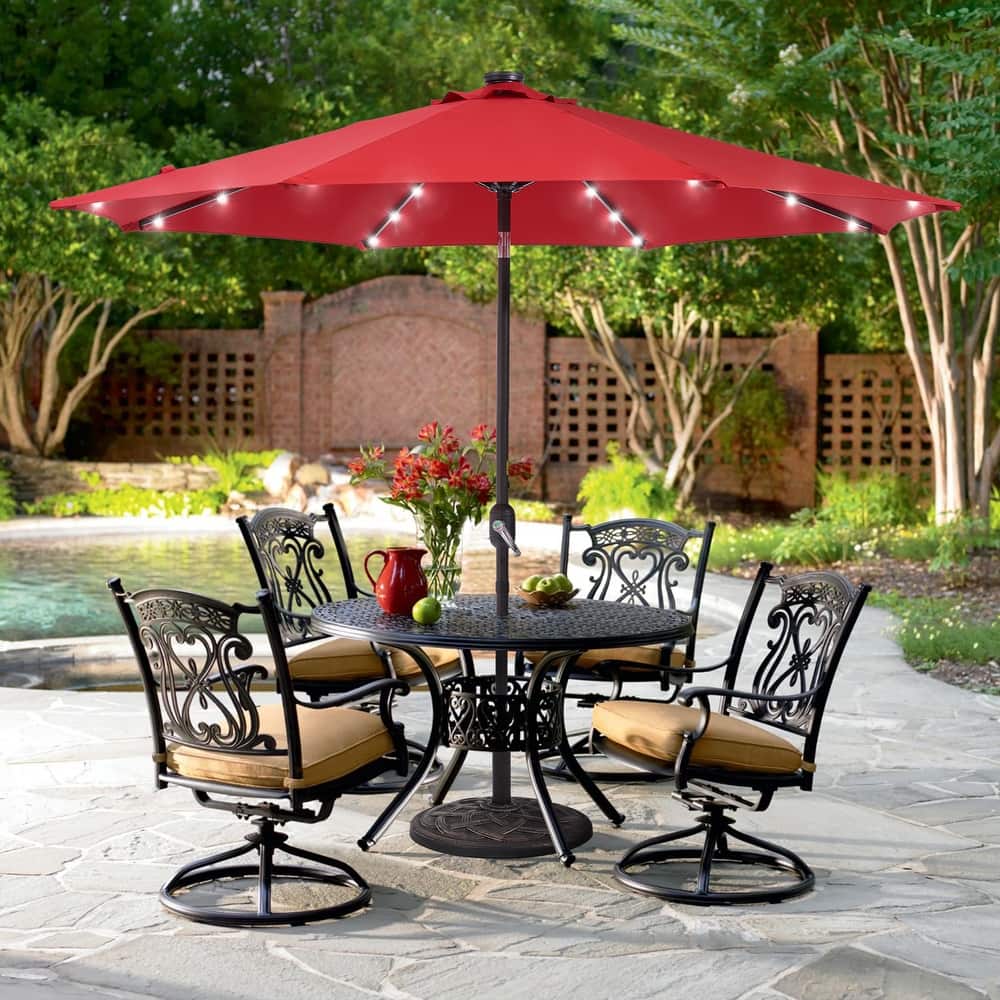 LIVOOSUN 9Ft Patio LED Market Umbrella Outdoor Table Steel Umbrella