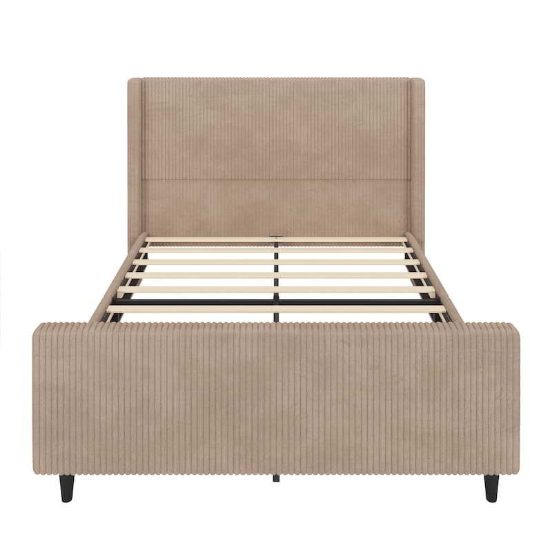 50.7'' High Headboard Corduroy Upholstered Bed Frame