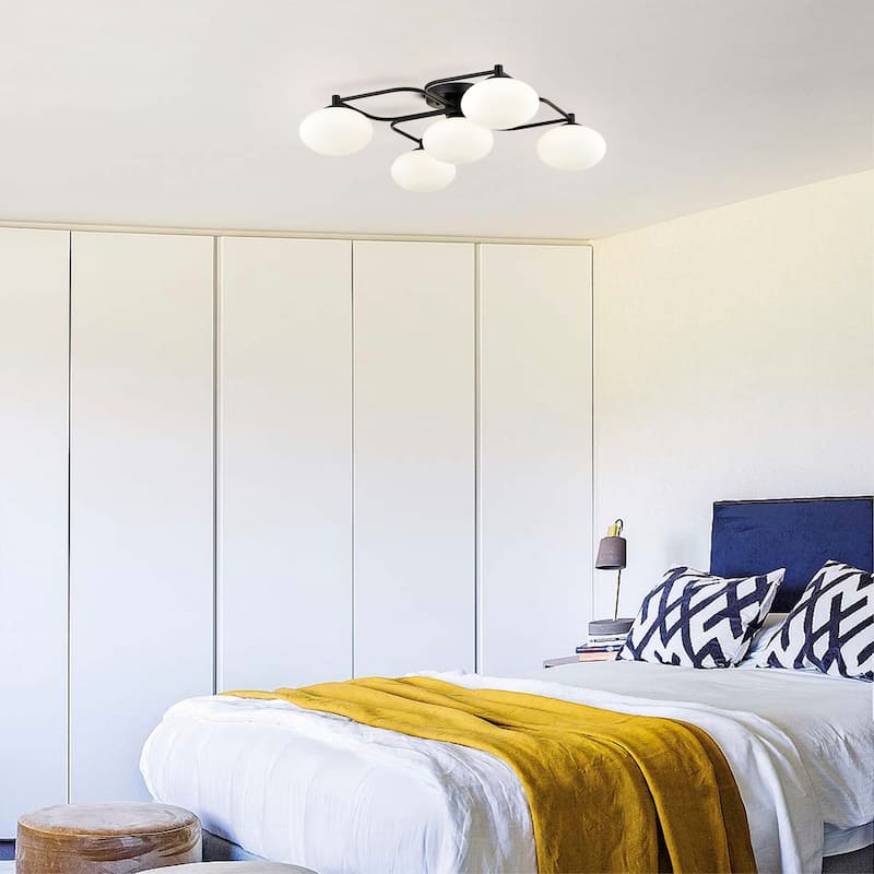 Camris 5-Light Matte Black Chandelier Frosted Glass Shades