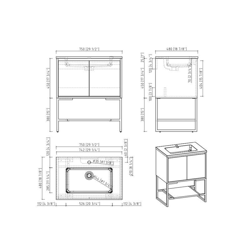 Freestanding Bathroom Vanity Set in Rose Wood with Integrated Solid Surface Sink
