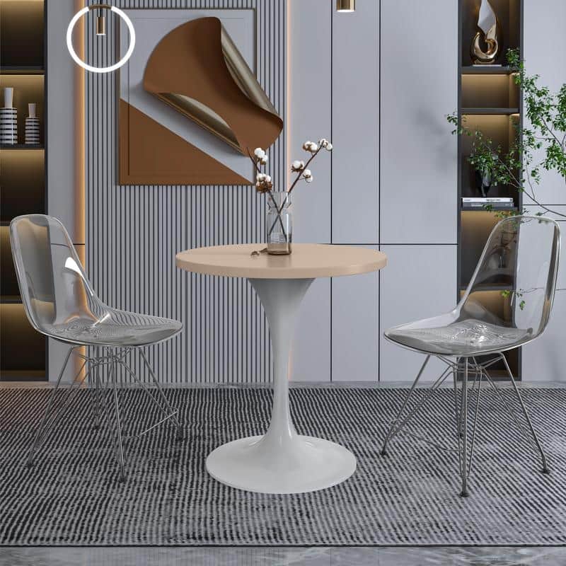 Verve 27" Modern Round Solid MDF Wood Top Dining Table with White Finish Steel Base Furniture for Home Kitchen & Living Room