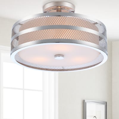 SAFAVIEH Lighting 16-inch Diameter Greta 3-light Chrome Veil Semi Flush - 15.75"x15.75 "x9.625"