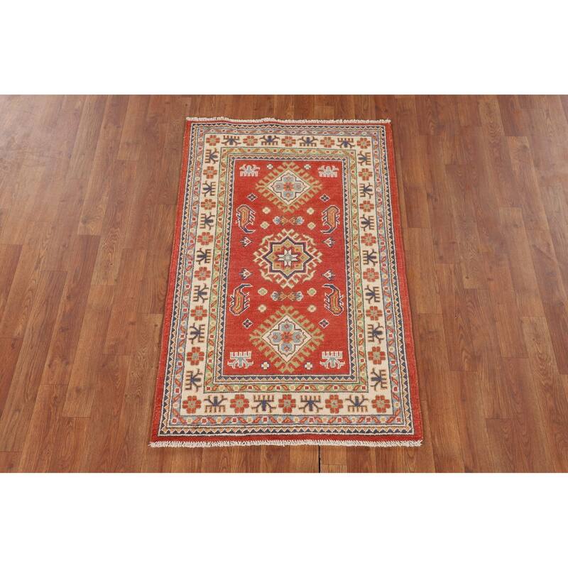 Kazak Accent Rug Hand-Knotted Traditional Orange Wool Carpet - 2'8" x 4'2"