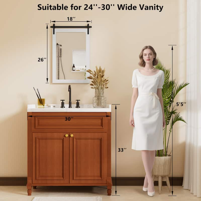 Farmhouse Rectangular Wood Frame Wall Mirror, Rustic Barn Door Bathroom Vanity Mirror