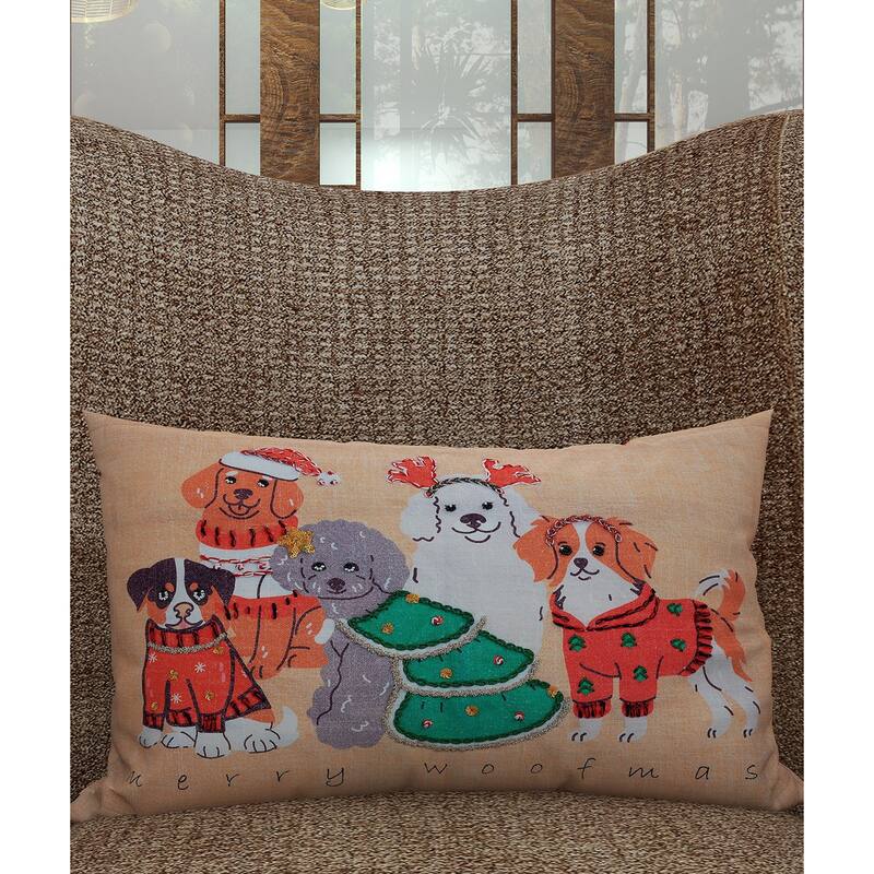 Vibhsa Merry Woofmas Christmas Pillow 14" x 20"