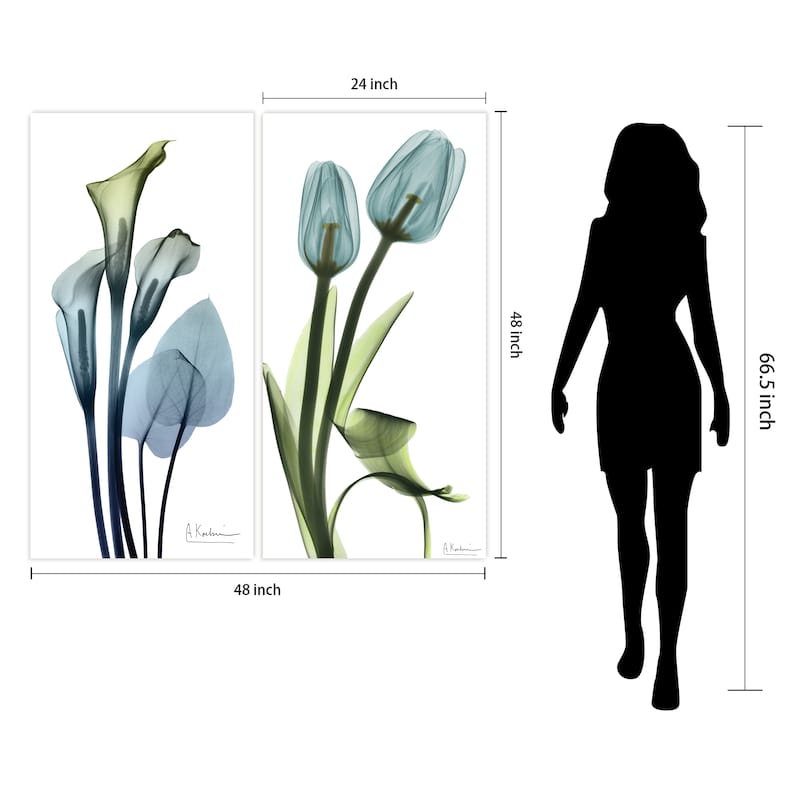 Calla Lily and Blue Tulips Frameless Free Floating Tempered Glass Panel Graphic Wall Art Set of 2