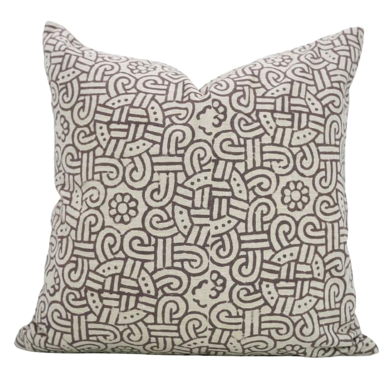 Fabdivine Linen Cushion Cover Floral Throw Handmade Purple Pillow Case for Couch Office Guest Bedroom Farmhouse, Pushaplata - Sanu- Brown - 16" x 16" - Pillow Covers