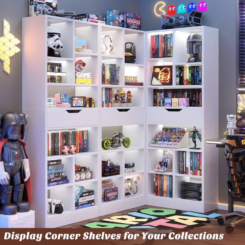 Freestanding 74" Tall Bookcase with Drawer,8-Tier Bookshelf Open Display Shelves for Living Room Home Office, Bedroom