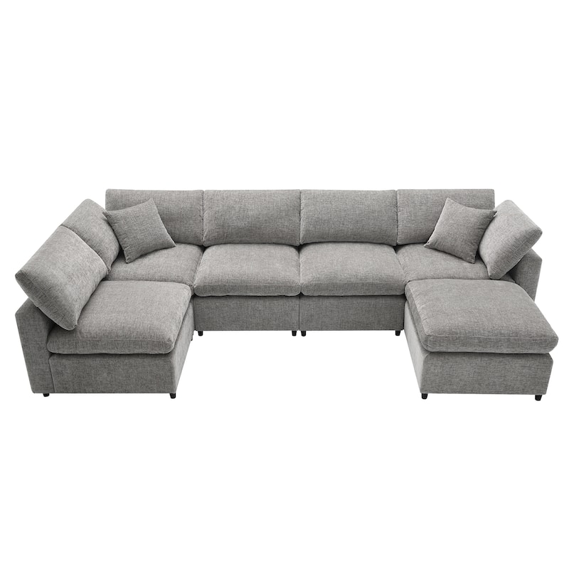 130'' U-Shaped 6-Seater Modular Sectional Sofa with Ottoman, Convertible Sleeper, and Customizable Layout Options