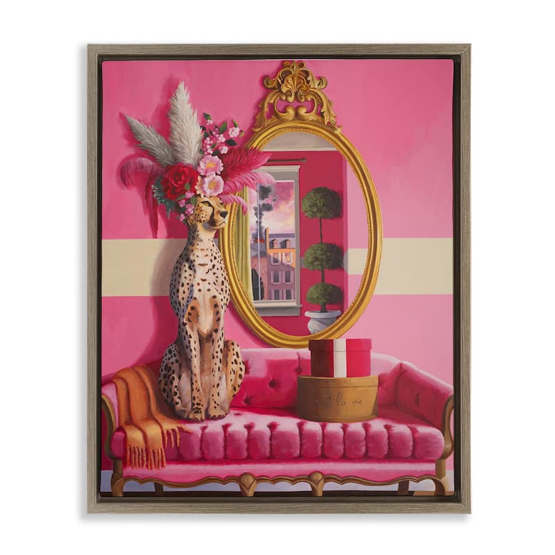 Stupell Sophisticated Leopard on Couch Framed Floater Canvas Wall Art Design By Heather Gauthier - 25 x 31 - Brown