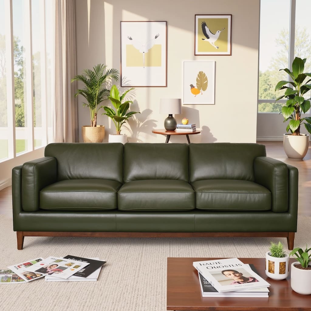 Tinley Premium Leather Three-Seater Sofa with Solid Wood Base