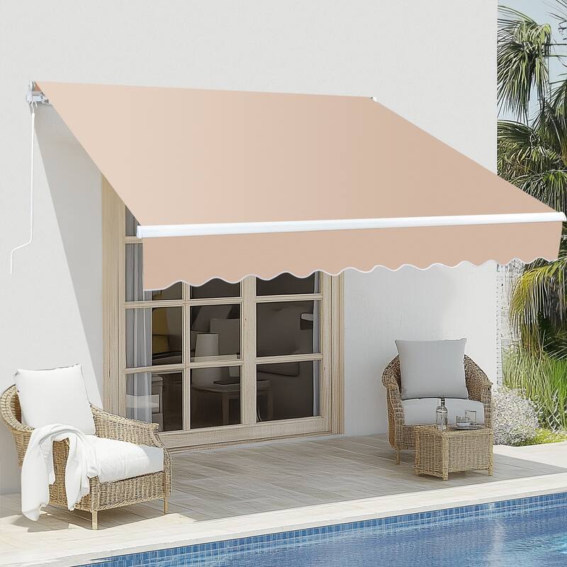 Retractable Outdoor Awning with Adjustable Slope Polyester Canopy Aluminum and Steel Frame Weather Resistant