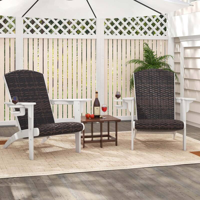 Costway Patio Adirondack Chair with Rattan Padded Seat Wide Armrests & - See Details