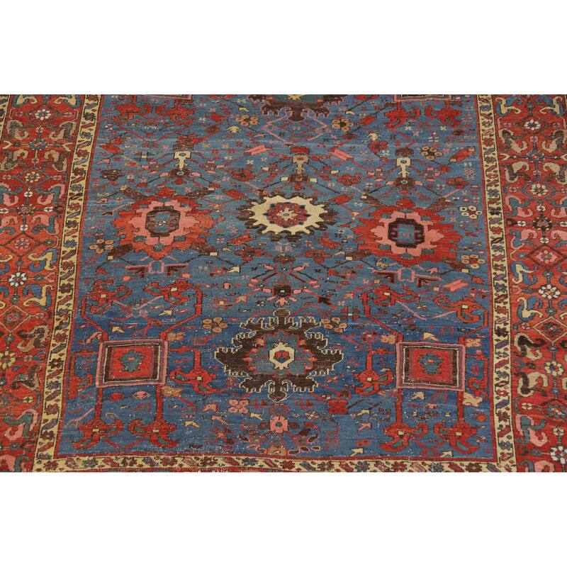 Hand Knotted Oriental 100% Wool Carpet Traditional Geometric Navy Blue & Blues Heriz Area Rug - 8' 5'' X 7' 11''