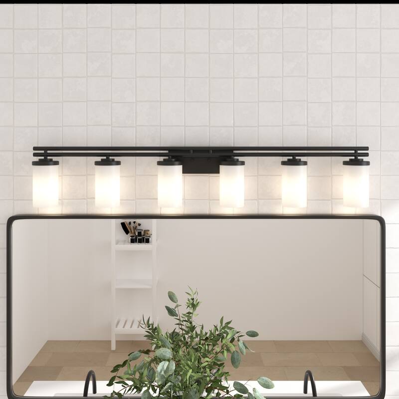 6-light Modern Farmhouse Black Bathroom Vanity Lights with UL Certified - Matte Black