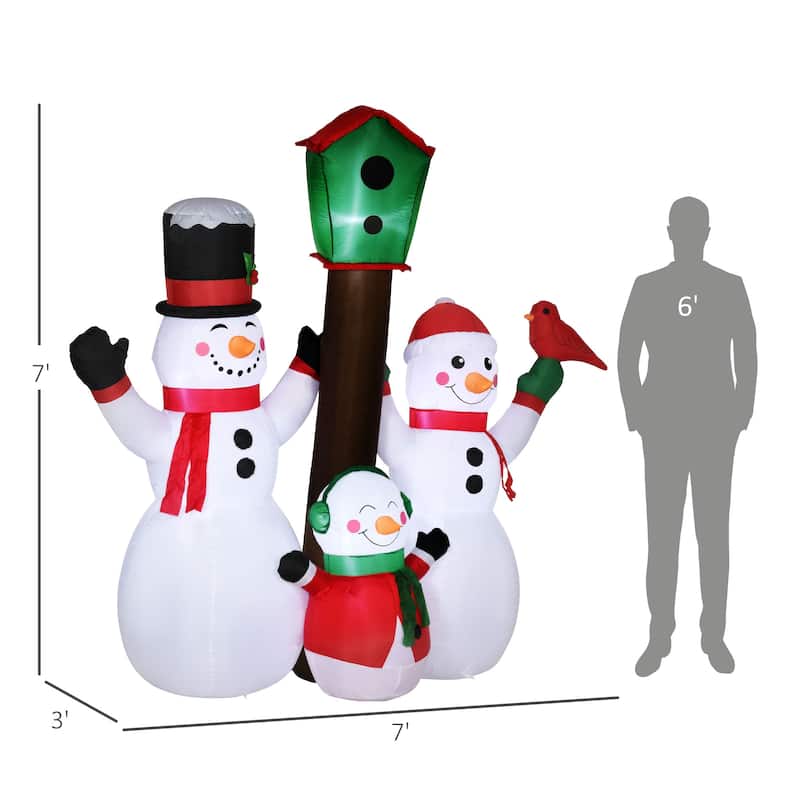 HOMCOM 7ft Inflatable Christmas Snowman Family with Bird and Birdhouse, Blow-Up Outdoor LED Yard Display