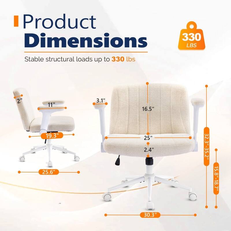 Chenille Swivel Chair With Adjustable Flip-Up Arms For Cross-Legged