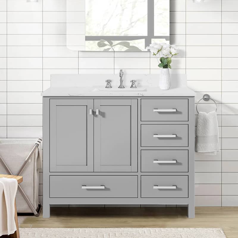 Prismosaic 42 inch Bathroom Vanity Set in Lunar Gray, Middle Sink