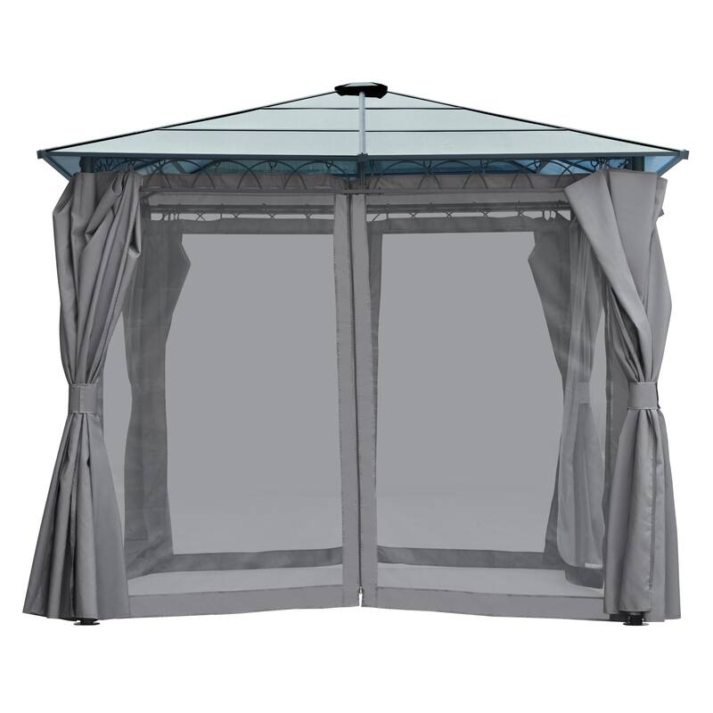 10'x10' Hardtop Patio Gazebo with Privacy Curtains and Mosquito Netting