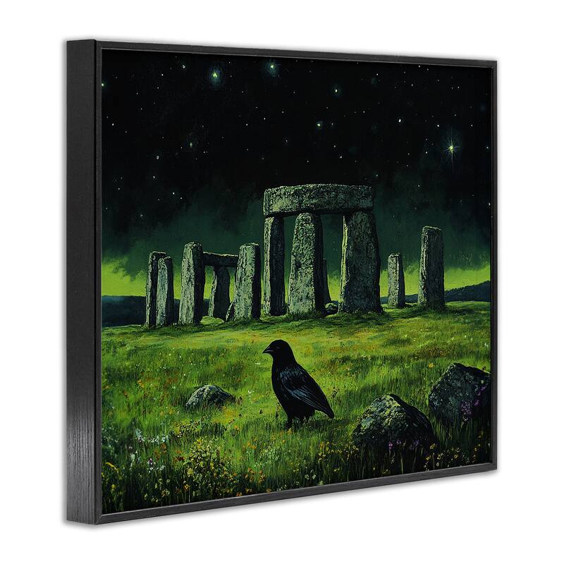 Stupell Crow & Stonehenge at Night Framed Giclee Art Design By Tom Crehan