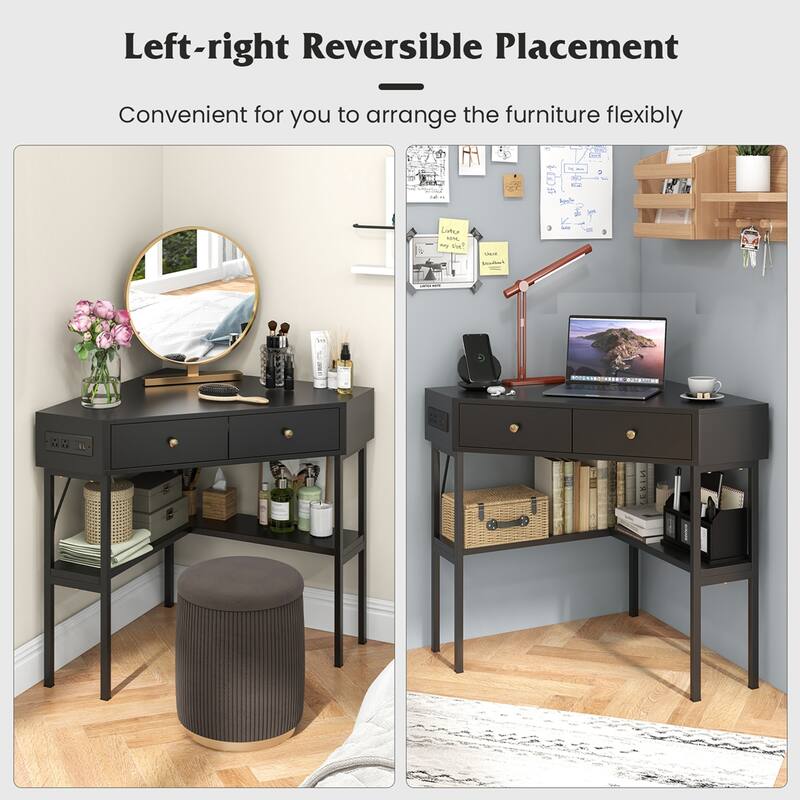 Costway Corner Computer Desk Writing Workstation Study Desk w/ 2