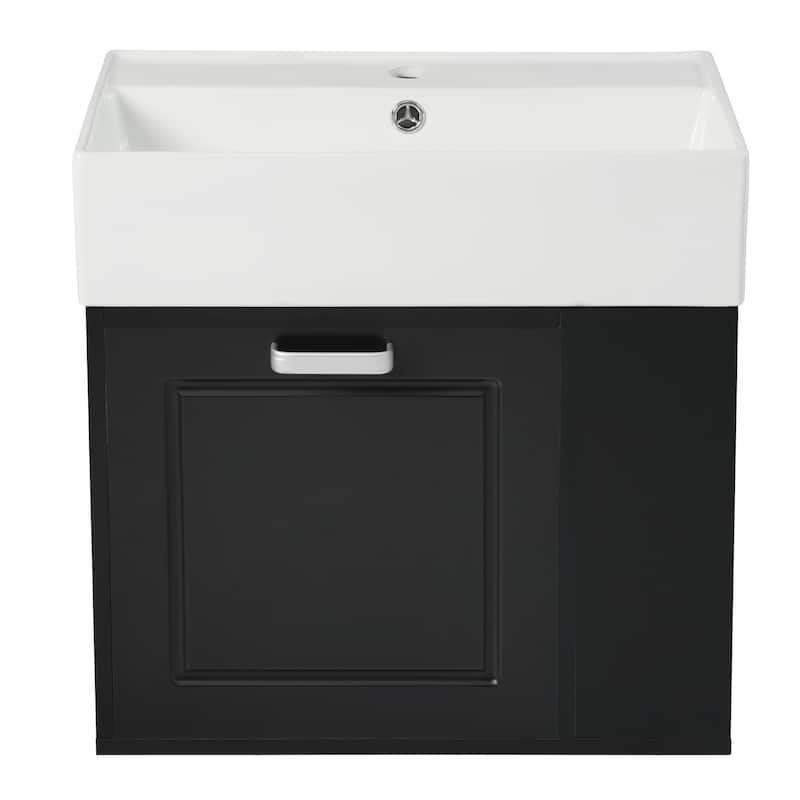 21.8" Floating Bathroom Vanity Cabinet with Ceramic Sink & Toilet Paper Holder for Small Space
