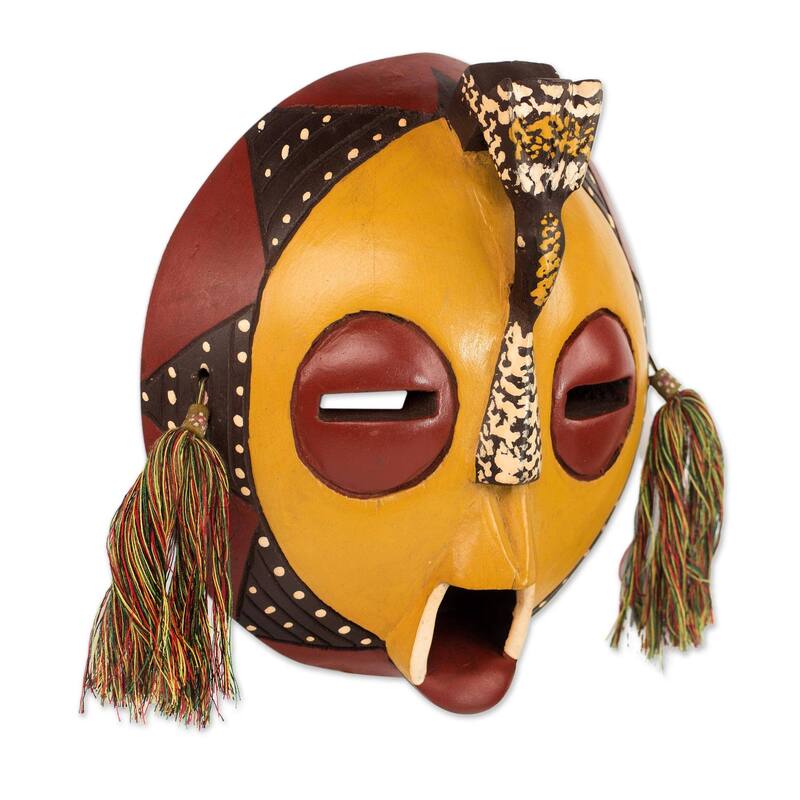 Handmade Calm One African Wood Mask (Ghana) - 9.25" H x 9" W x 3.3" D
