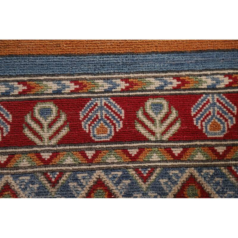 Hand Knotted Oriental 100% Wool Carpet Traditional Geometric Multi-Colored Kazak Runner Rug - 16' 0'' X 2' 5''
