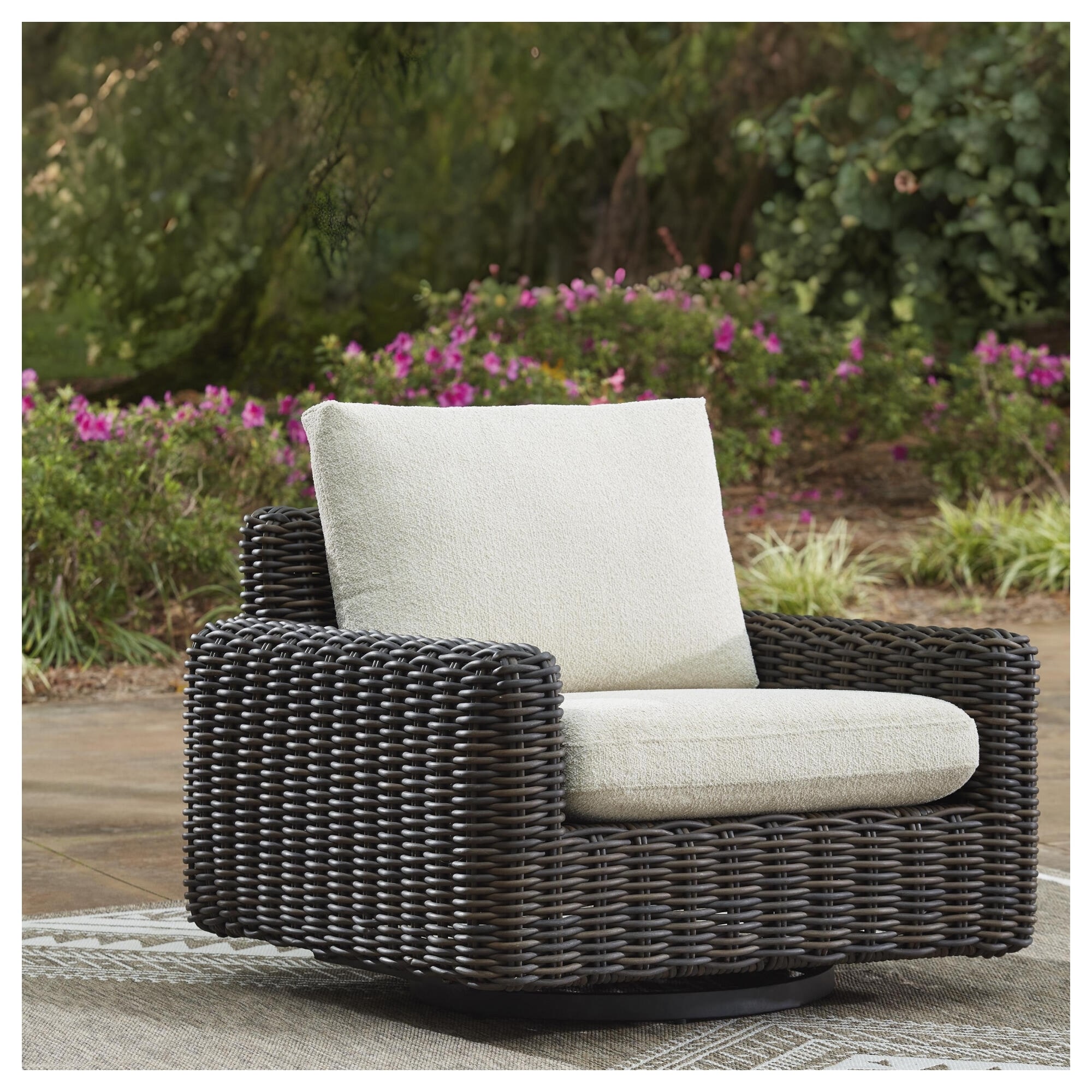 Signature Design by Ashley Kimora Brown Outdoor Swivel Lounge Chair - 40" W x 39" D x 36.88" H