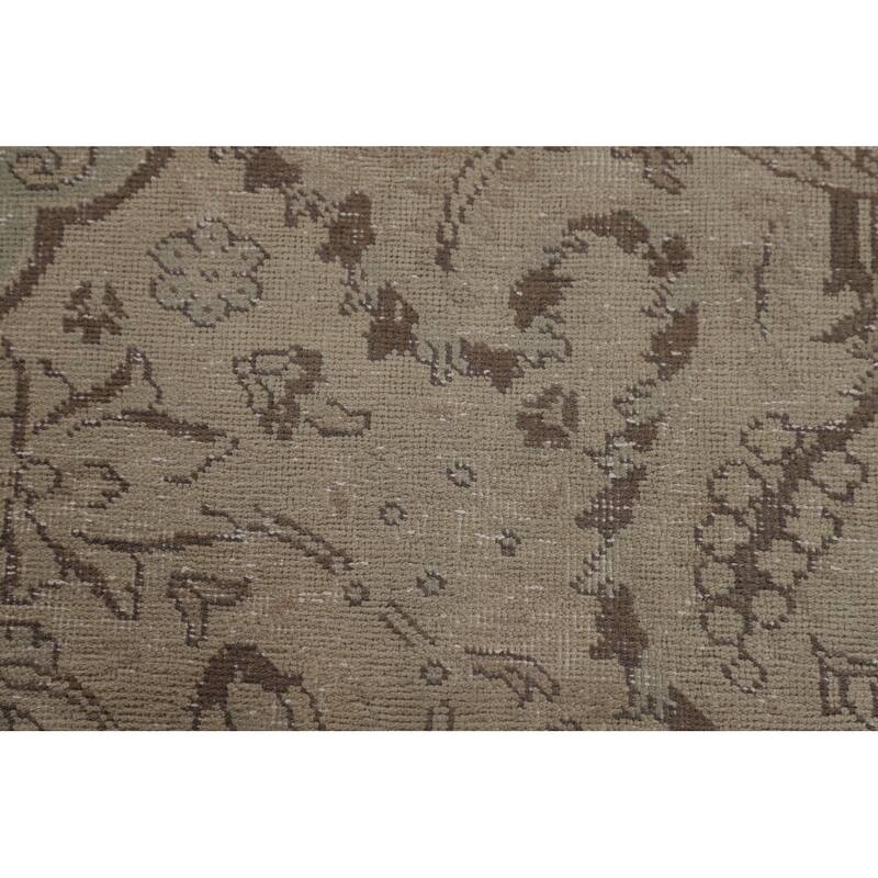 Traditional Tabriz Persian Vintage Rug Hand-Knotted Beige Wool Carpet - 6'6"x 9'7"