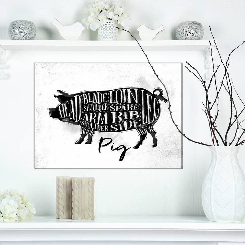 Designart "Pig pork cutting scheme" Farmhouse Animal Print on Wrapped Canvas