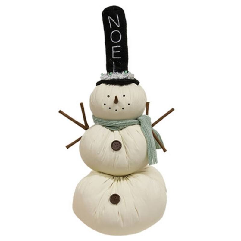 Noel Party Stuffed Snowman, Freestanding Plush Decor - 9” x 9” x 20.50” - White-Green-Black