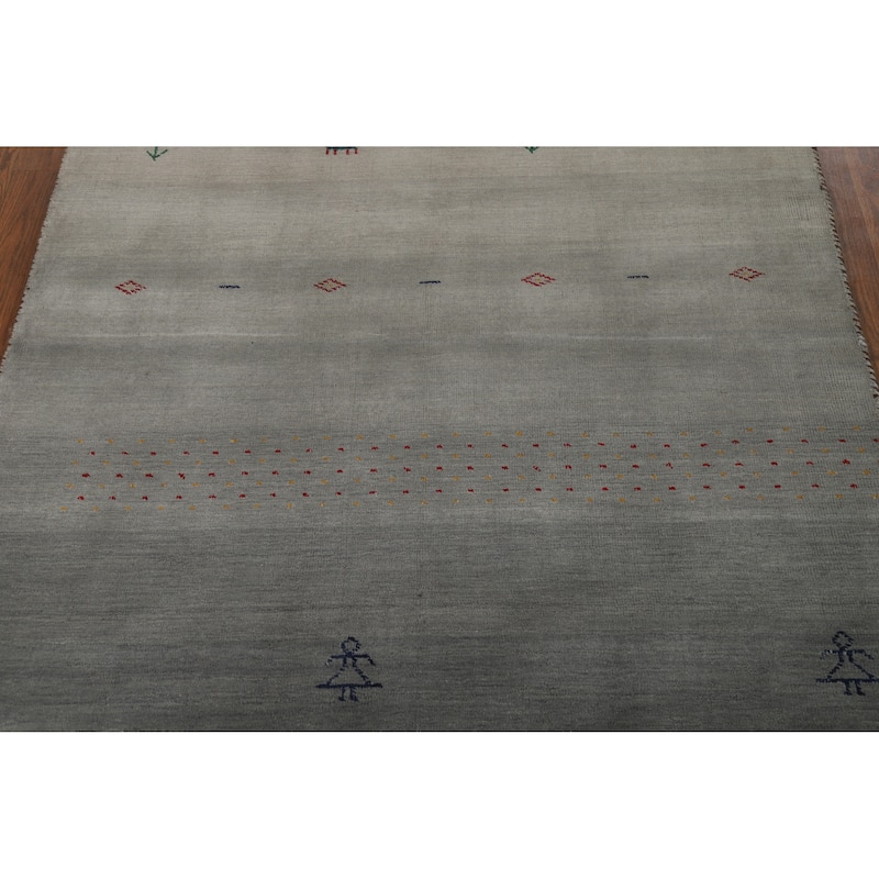 Gabbeh Oriental Rug Hand-Knotted Bedroom Grey Wool Carpet - 4'3" x 5'9"