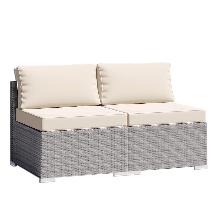 2-Piece Wicker Outdoor Patio Rattan Furniture Sectional Conversation Set with Cushion