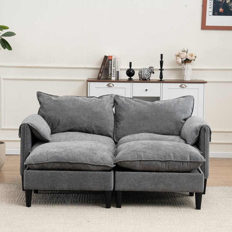 69" Convertible Modular Sofa 2 Seater with Ottoman and Storage - Grey