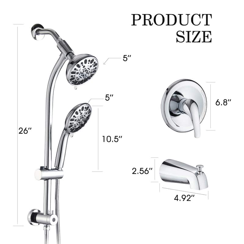 Proox 7-Sprayer Dual Head Shower Faucet Drill-Free slide bar combo Bathtub Spout Included Valve - 5
