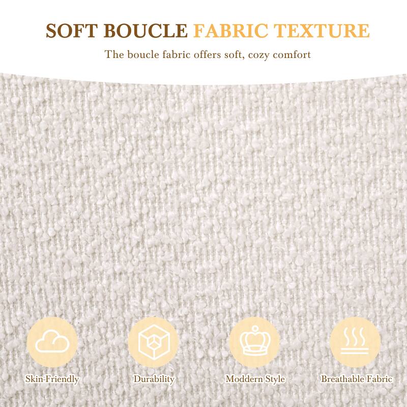 King Boucle Fabric Platform Bed, Curved Headboard, Easy Assembly, Pristine White