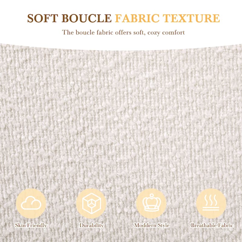 King Size Platform Bed with Boucle Fabric, Boucle Fabric Upholstered Platform Bed with Curve-Shaped Design Headboard, White