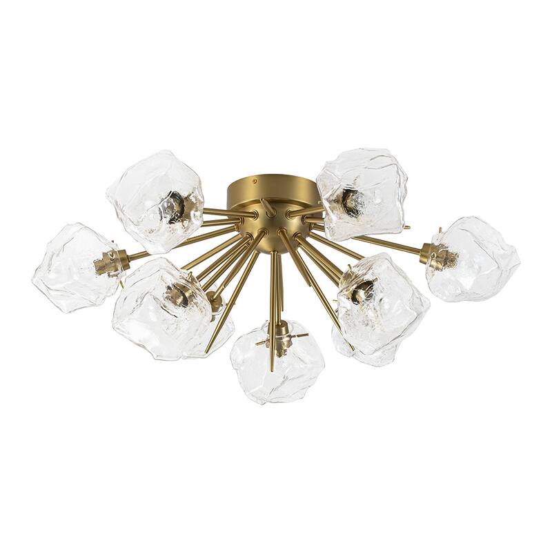 9-Light Modern Brass Irregular Ice Cube Glass Sputnik Semi-Flush Mount