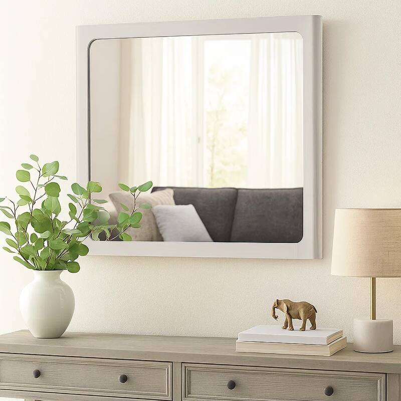 Thorne Dresser Mirror, 40 Inch White Oak Rubberwood, Beveled Edge - White Oak