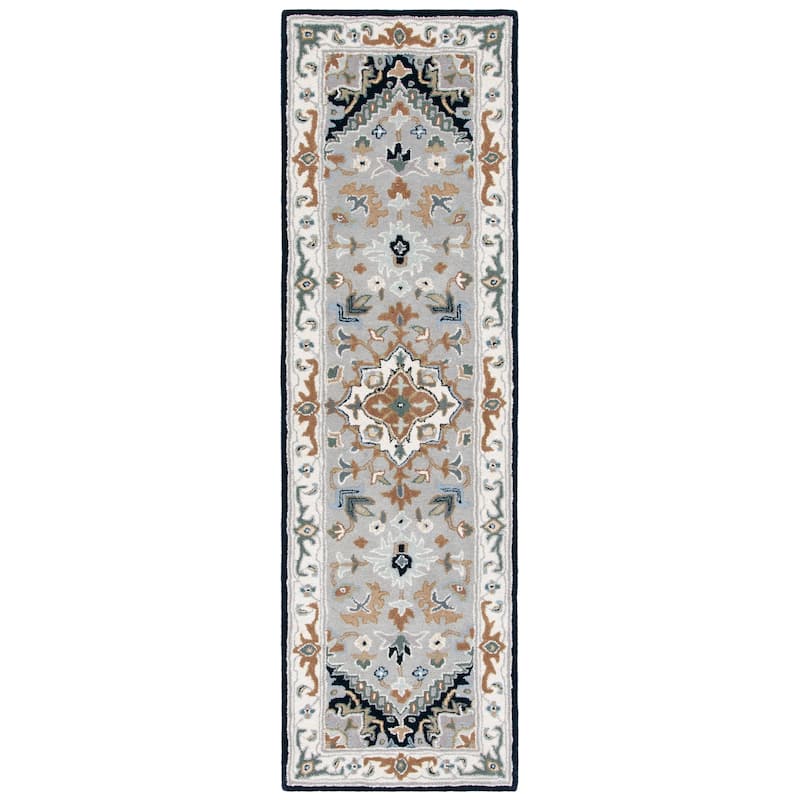 SAFAVIEH Handmade Heritage Carrol Traditional Oriental Wool Rug - 2' 3" x 8' - Grey/Navy - Runner