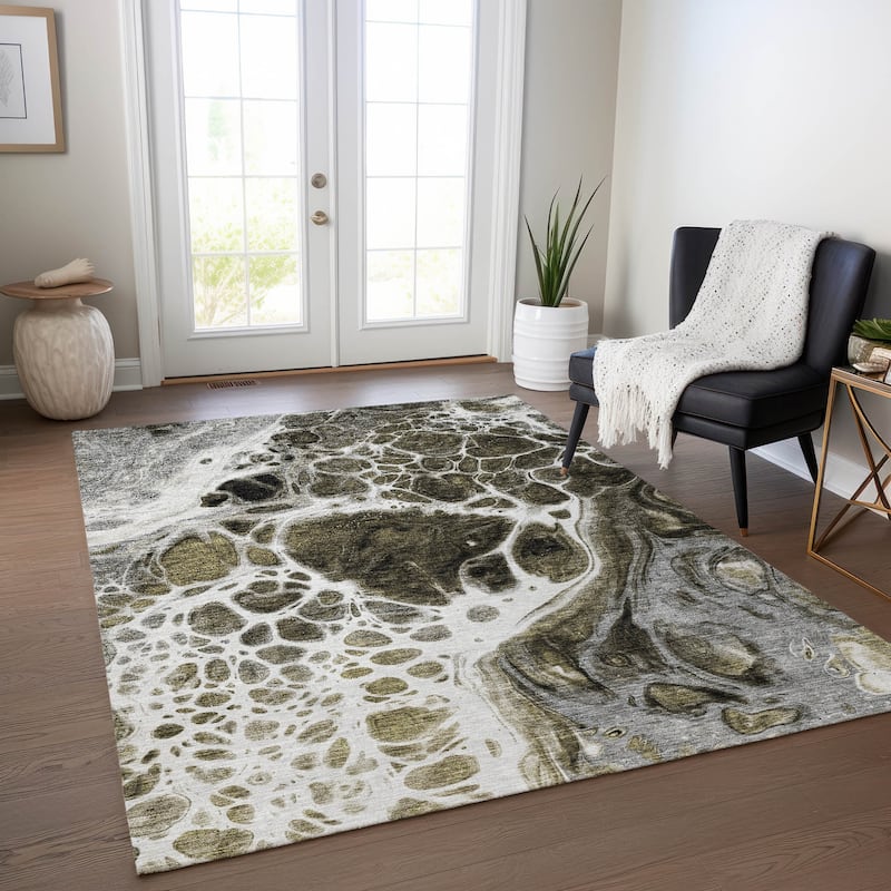 Machine Washable Indoor/ Outdoor Chantille Abstract Contemporary Rug - Chocolate - 3' x 5'