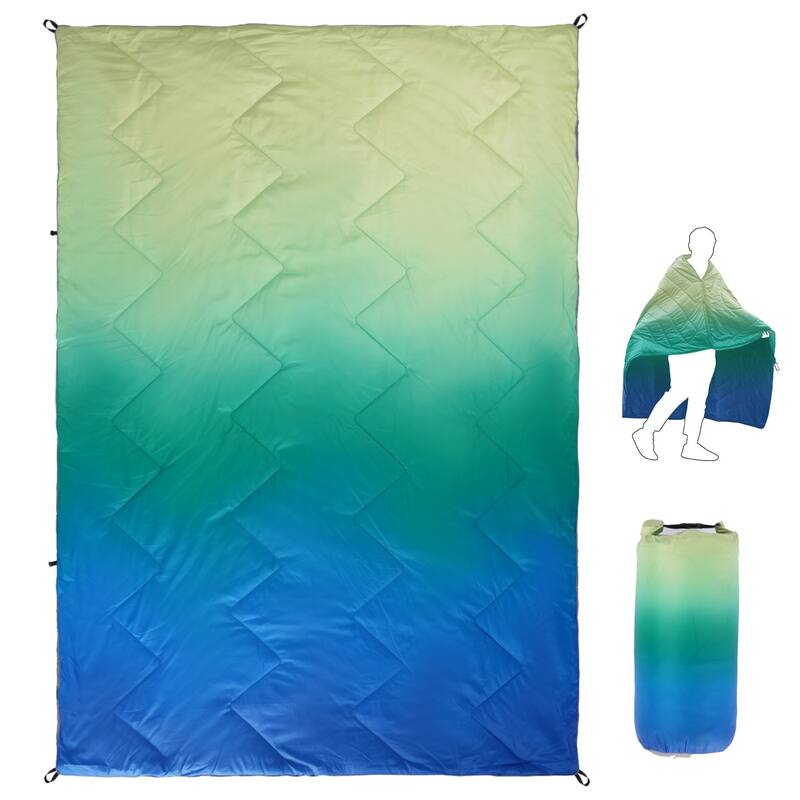 Outdoor Lightweight Puffy Camping Blanket - Green-Blue Gradient