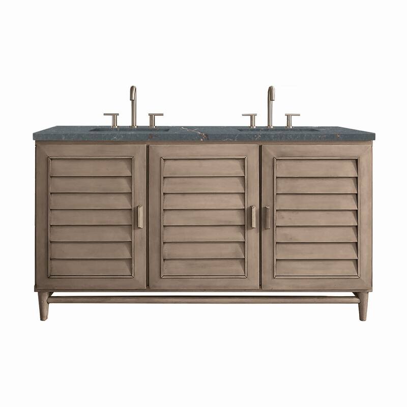James Martin Vanities 620-V60D-3PBL Portland 60" Double Basin Wood - Whitewashed Walnut - Walnut Finish