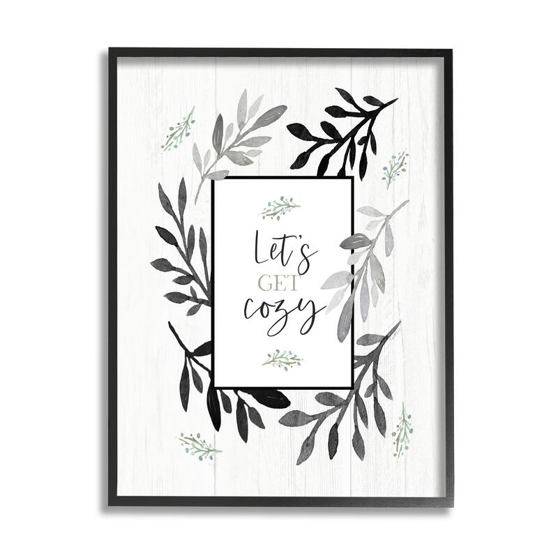 Stupell Lets Get Cozy Geometric Frame Twig Foliage Ornament Framed Giclee Art Design By Elizabeth Tyndall - 11 x 14 - Black