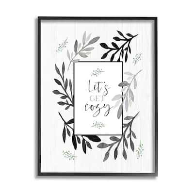 Stupell Lets Get Cozy Geometric Frame Twig Foliage Ornament Framed Giclee Art Design By Elizabeth Tyndall